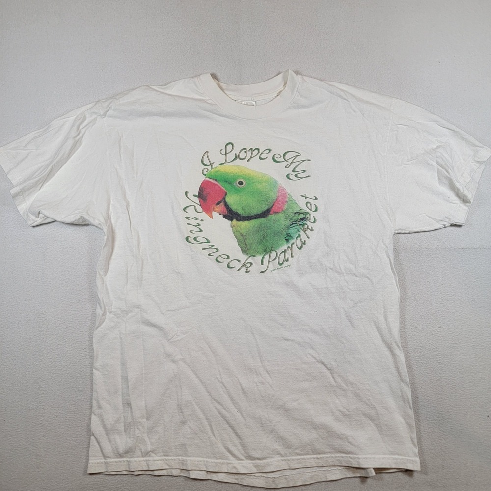 VTG 1999 Hanes I‎ Love My Ringneck Parakeet T-Shirt White Sz XL